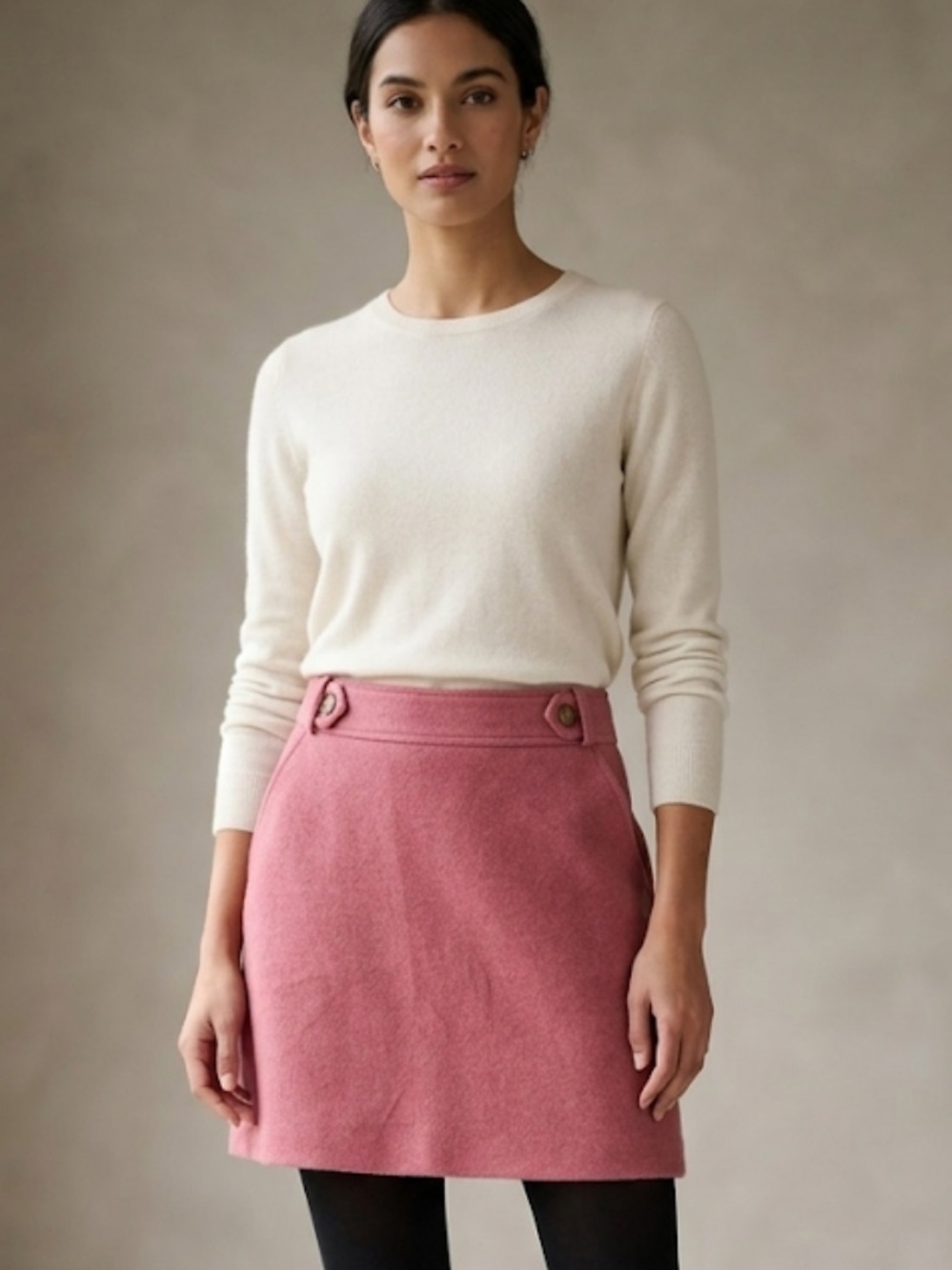 LOFT Wool‑Blend Button‑Front Skirt – Size 8 | Soft‑Girl Office Chic | Preppy